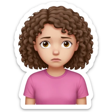 Young girl with unkempt curly hair and a pink T-shirt, looking sad and discouraged sticker