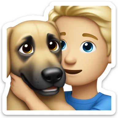 blond boy with blue eyes who hugs his Malinois tightly because he is afraid  sticker