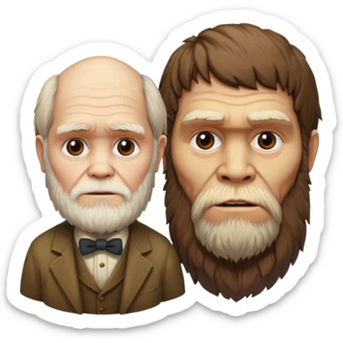 Charles Darwim atanding next to a Neandertal. sticker