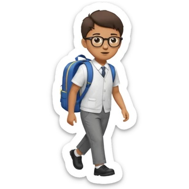 Boy with glasses walking to  in  uniform and backpack, full body sticker