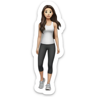 Short brunette, leggings, walking shoes, athletic, long hair sticker