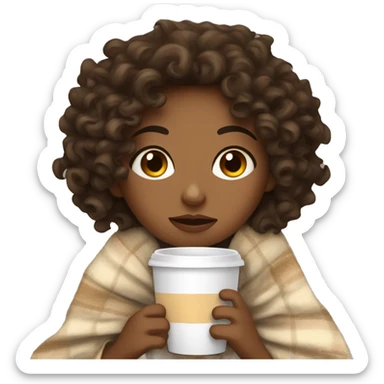 Curly girl brunette inside a blanket sipping coffee eyes closed sticker