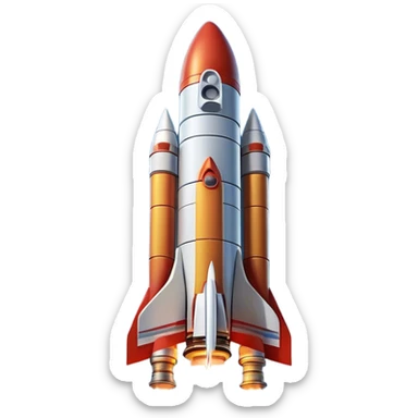  Cinematic Realistic Rocket Launch – A powerful, fiery scene of a massive rocket lifting off, its engines producing a bright, billowing inferno. The metallic body gleams in the sunlight, with intricate paneling and realistic textures bringing out its engineering marvel. Thick clouds of smoke and steam rise as it ascends into the sky. sticker