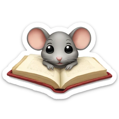 a mouse laying in bed reading a book sticker