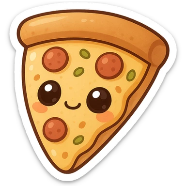 a cute slice of pizza with big eyes, chibi sticker style sticker
