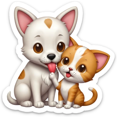 Dog licking cat sticker