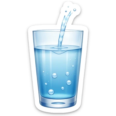 transparent glass of water, three-quarters full, with a white effervescent tablet dissolving at the bottom. sticker