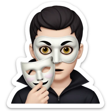 guy holding mask but his face is creepy sticker