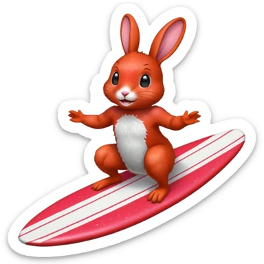 Surfing rabbit Happy Red Glitter  sticker