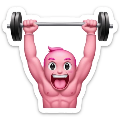a simple tongue character, flexing and lifting a weight bar above its head sticker
