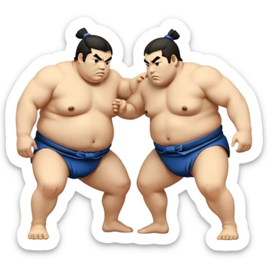 Cinematic Realistic Sumo Wrestling Emoji, depicted as an intense sumo match featuring powerful wrestlers in traditional mawashi, rendered with rich textures and dynamic dramatic lighting that captures the raw intensity of the sport. sticker