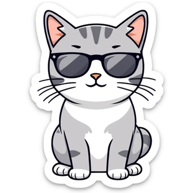 Grey cat with sunglasses  sticker