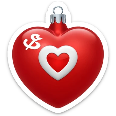 red Christmas heart-shaped ball with white "S" logo sticker