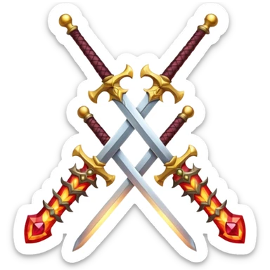 Two fiery royal golden swords crossed sticker