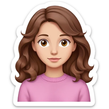 brown haired lady with brown eyes, wearing a pink jumper, long wavy brown hair sticker