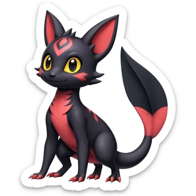 full body Salandit Umbreon Noibat Litten hybrid, standard emoji style, cute pose sticker