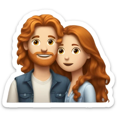 A brunette girl with long hair kissing a hot ginger boy sticker