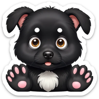 scared small black dog with white paws sticker
