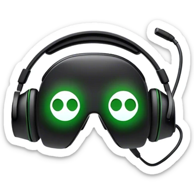 Clash of Clans aesthetic: Cinematic Playful Xbox Headset Portrait Emoji, rendered in a 3D vector-style similar to standard emojis with minimal shading and bold, simplified shapes. A compact, distinct form with signature details, softly glowing with a modern gaming energy charm. Simplified yet unmistakably iconic, highly detailed and consistent, glowing with a soft radiance and high shine. Stylized with a touch of next-gen innovation and a soft glowing outline, capturing the essence of a beloved gaming relic with a friendly, playful manner! sticker