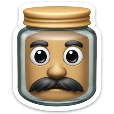 Anthropomorphic Mexican glass jar with a black beard tan skin sticker