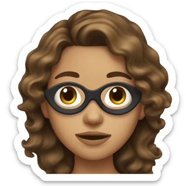 girl with wavy brown hair with mask on her face sticker