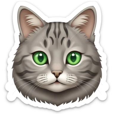 grey tabby cat with lines, small close-set green eyes sticker