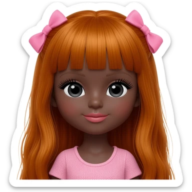 bimbo Doll with darkbrown skin with long ginger hair with pink bows, lashes, cute lips sticker