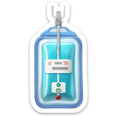 Rectangular transparent plastic iv bag filled with 500ml of fluid hanging on an iv pole in an intensive care unit  sticker