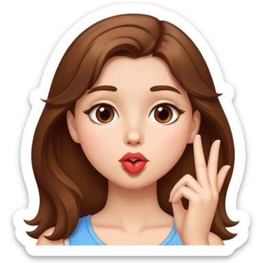 Brown haired girl sending a kiss sticker