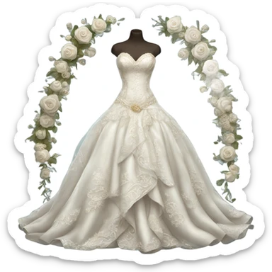 Hyper Realistic ornate 
Whimsical Wedding dress displays sticker