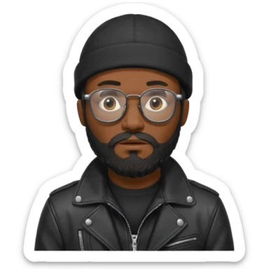 A dark-skinned man with a black beanie, glasses, and a full beard, giving him a thief-like appearance. sticker