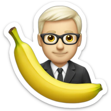 Uomo bianco pelato con occhiali e pizzetto lancia una banana sticker