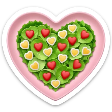 green salad in a light pink heart shaped plate sticker