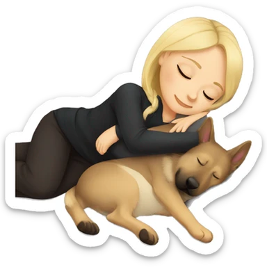 sleeping girl blonde hair laying next to German shepherd  sticker