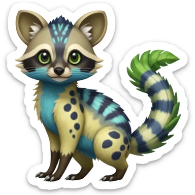 Rare realistic cool cute epic aesthetic colorful Amaura-Meganium-Civet-Genet-species-Fakemon-hybrid-creature, with markings, full body sticker