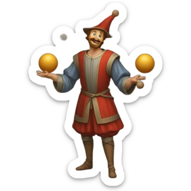 medieval juggler juggling 4 same-sized balls over them sticker