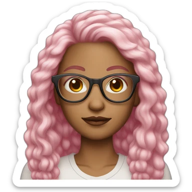 woman light skin long pink hair square glasses sticker