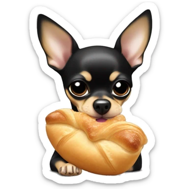 black and tan chihuahua puppy eating a croissant  sticker