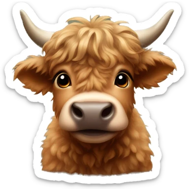 brown fluffy baby scottish cow with a small bow on head sticker