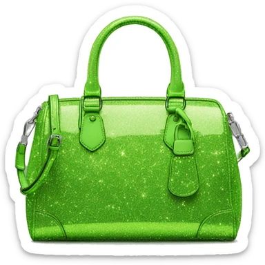 Realistic isolated lime green glitter michaesl kors satchel purse.  sticker
