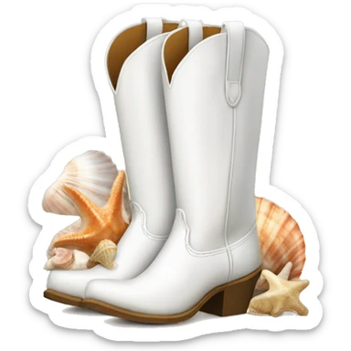 White cowgirl boots with seashells sticker