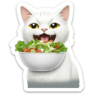 disgusted white cat eating a salad sticker