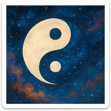 yin-yang symbol with cosmic background in ghibli inspired style sticker