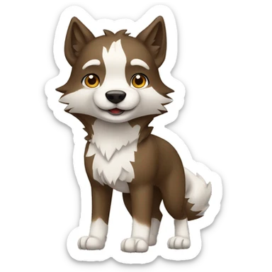 Brown and White Cartoon Chibi Wolf Full Body sticker