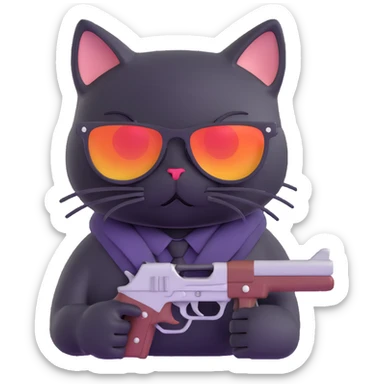 black cat with sunglasses and a gun sticker