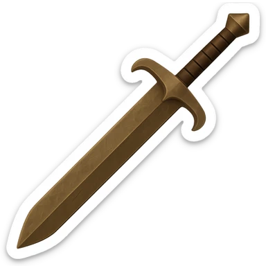 Make the greatsword blade straight and perfectly aligned with the handle, keep the metallic bronze look with visible wear and scratches, no gems. The style should resemble emoji style with a transparent background. sticker