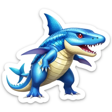 Shiny Exotic Colorful epic Sharpedo-Garchomp-Gabite-Salamence-Koraidon-Feraligatr-Fakémon-hybrid-creature (full body)  sticker