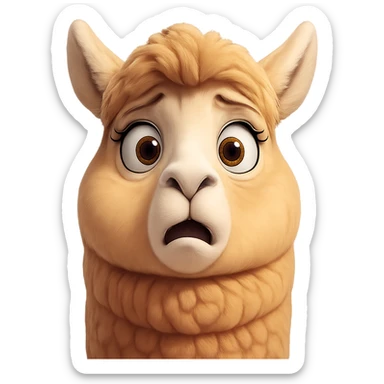 Make the alpaca look surprised, keep the original style, no background (transparent) sticker
