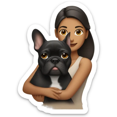 Hispanic Woman holding tan French bulldog sticker