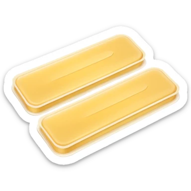 pair or trio of slightly overlapping rectangular wax strips, soft white paper or fabric backing, translucent yellowish wax layer in the center, clean rounded edges, single-use beauty care, soft lighting, subtle shadows, emoji scale sticker